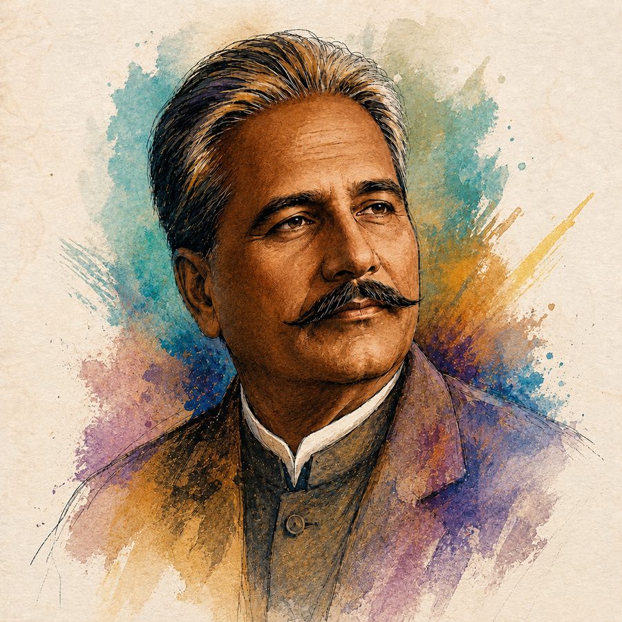 Sketch portrait of Muhammad Iqbal